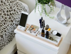 Desk trays organizing and charging gadgets